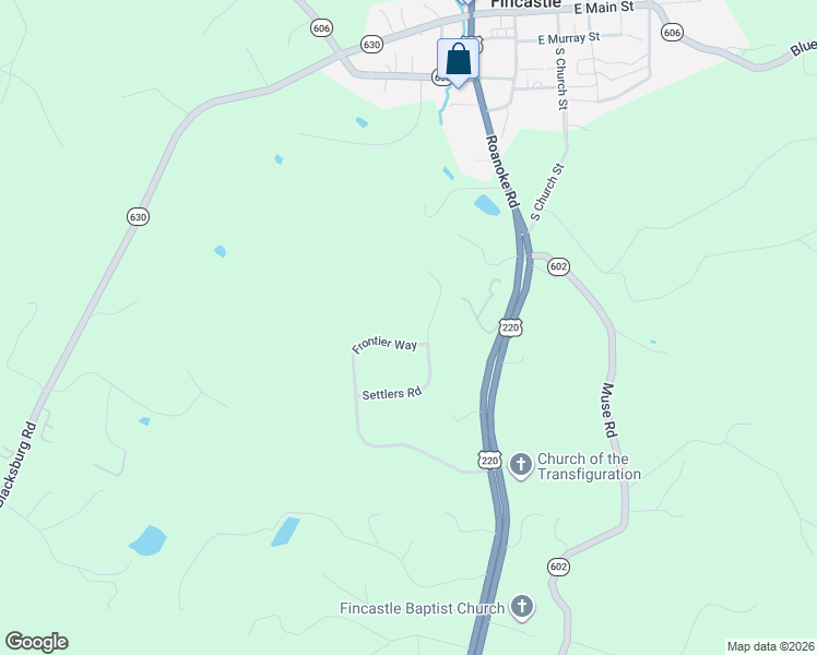 map of restaurants, bars, coffee shops, grocery stores, and more near 599 Frontier Way in Fincastle