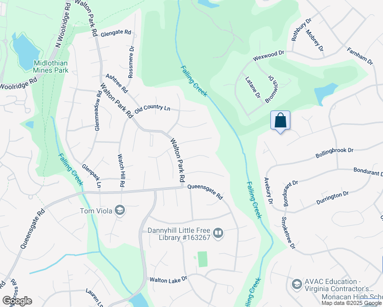 map of restaurants, bars, coffee shops, grocery stores, and more near 13612 Timberlake Court in Midlothian