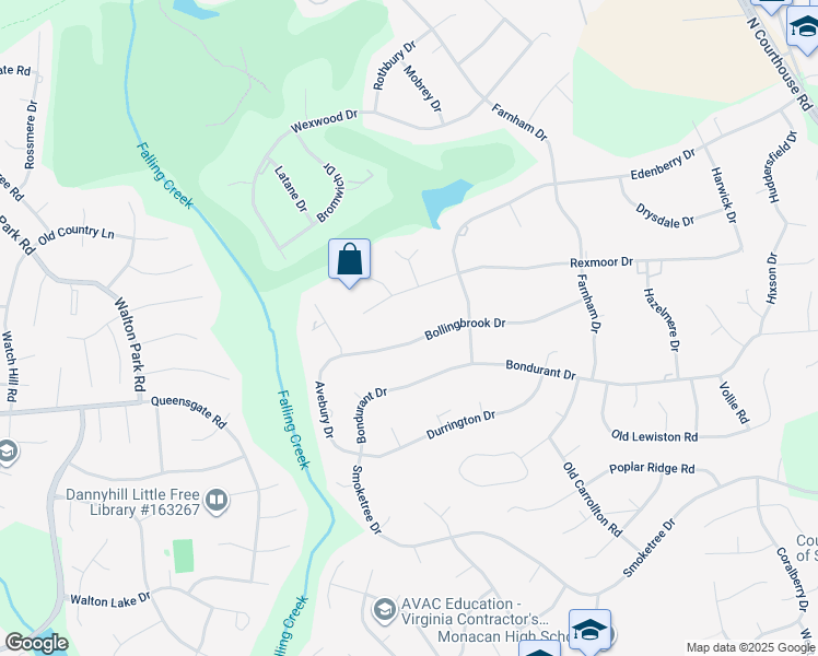 map of restaurants, bars, coffee shops, grocery stores, and more near 11840 Bollingbrook Drive in Richmond