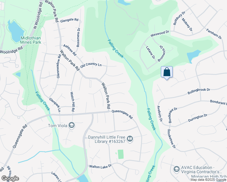 map of restaurants, bars, coffee shops, grocery stores, and more near 13612 Timberlake Court in Midlothian