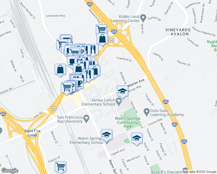 map of restaurants, bars, coffee shops, grocery stores, and more near 46918 Lundy Terrace in Fremont