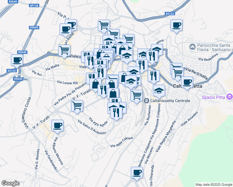 map of restaurants, bars, coffee shops, grocery stores, and more near 17 Via Carlo Pisacane in Caltanissetta