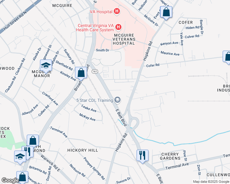 map of restaurants, bars, coffee shops, grocery stores, and more near 3713 Angela Drive in Richmond