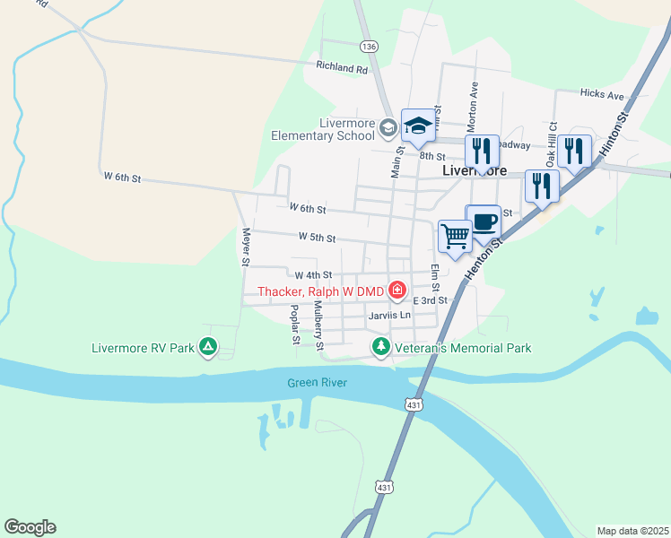 map of restaurants, bars, coffee shops, grocery stores, and more near 400-420 Walnut Street in Livermore