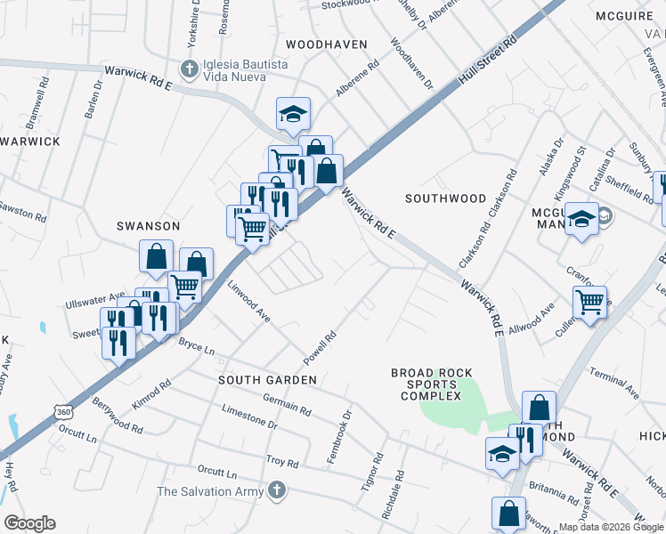 map of restaurants, bars, coffee shops, grocery stores, and more near 5135 Vivian Court in Richmond
