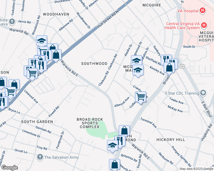 map of restaurants, bars, coffee shops, grocery stores, and more near 1824 Alaska Drive in Richmond