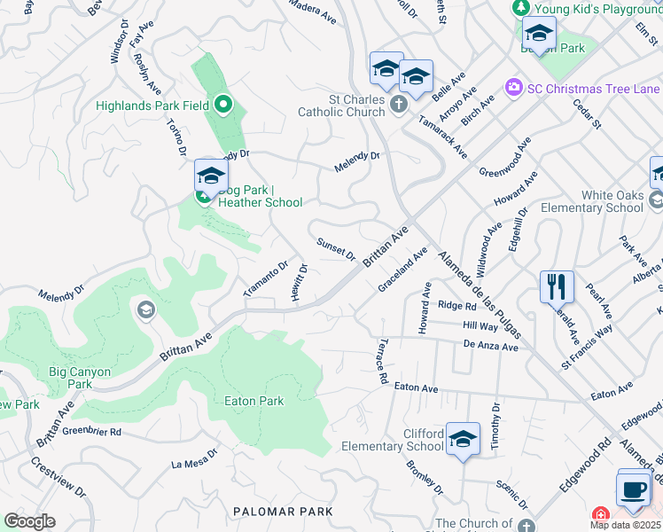 map of restaurants, bars, coffee shops, grocery stores, and more near 137 Wilshire Court in San Carlos