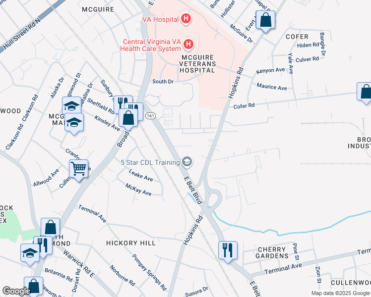 map of restaurants, bars, coffee shops, grocery stores, and more near 3713 Angela Drive in Richmond