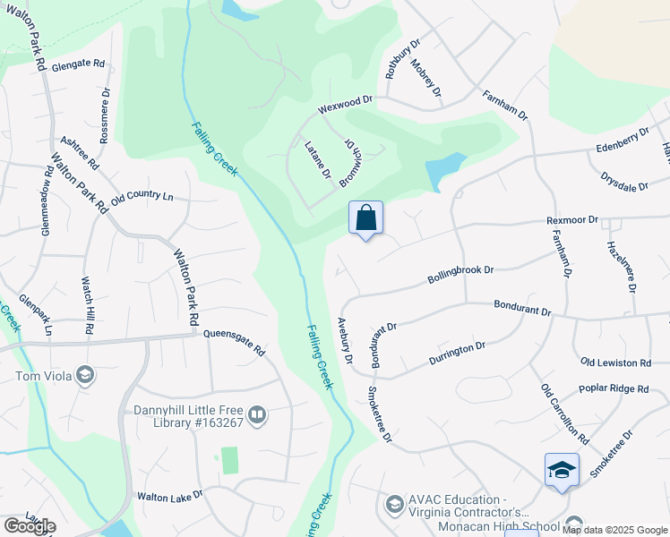 map of restaurants, bars, coffee shops, grocery stores, and more near 300 Bollingbrook Court in Richmond
