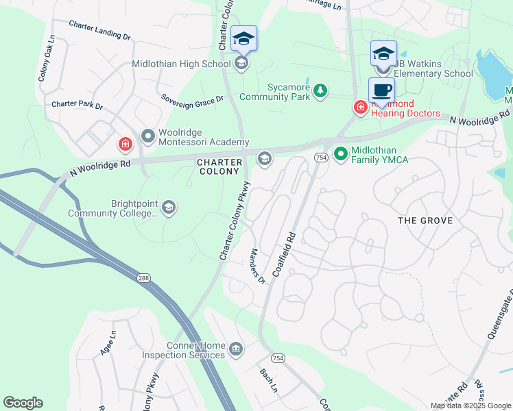 map of restaurants, bars, coffee shops, grocery stores, and more near 724 Bristol Village Drive in Midlothian