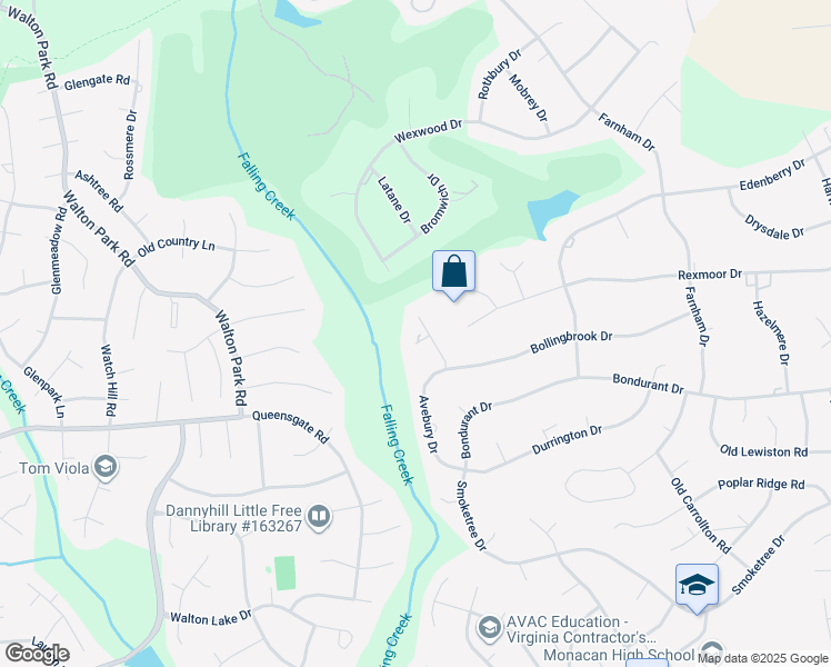 map of restaurants, bars, coffee shops, grocery stores, and more near 300 Bollingbrook Court in Richmond