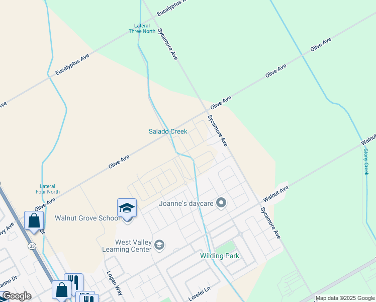 map of restaurants, bars, coffee shops, grocery stores, and more near 860 Olive Avenue in Patterson