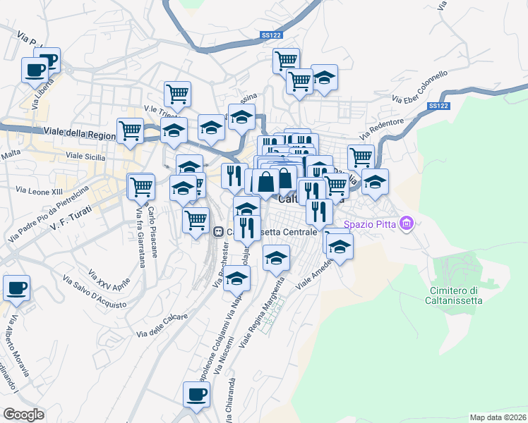 map of restaurants, bars, coffee shops, grocery stores, and more near 9 Via Atene in Gela