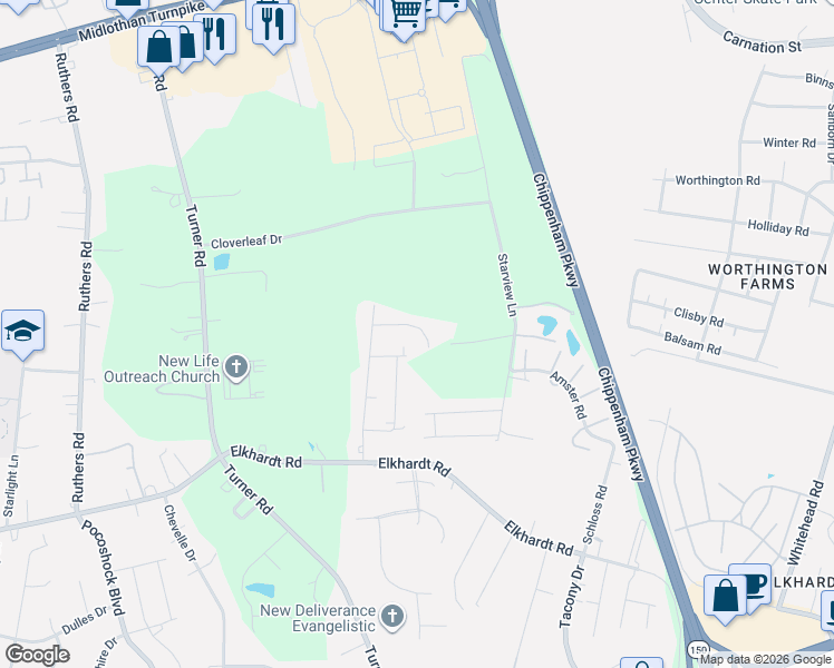 map of restaurants, bars, coffee shops, grocery stores, and more near 7125 Bennington Road in Richmond