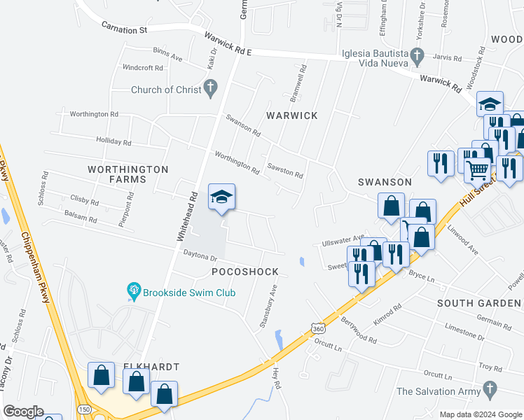 map of restaurants, bars, coffee shops, grocery stores, and more near 6006 Coniston Ave in Richmond