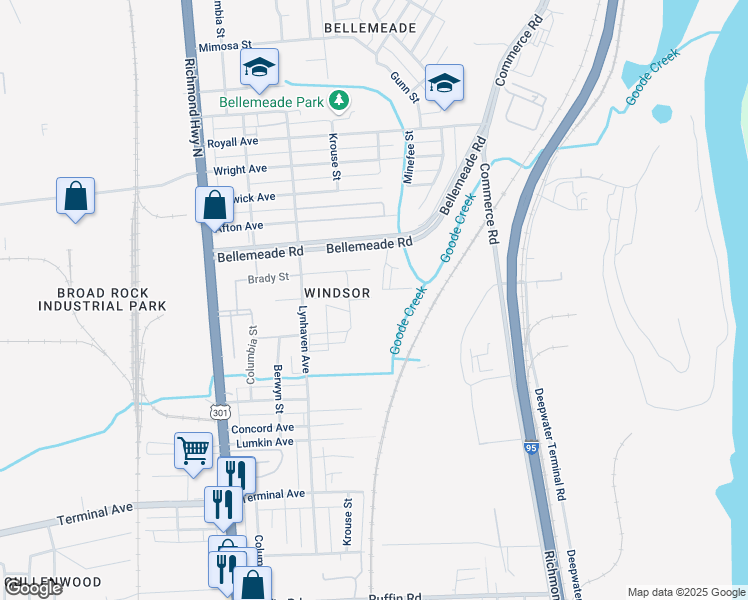 map of restaurants, bars, coffee shops, grocery stores, and more near 2200 Colby Lane in Richmond