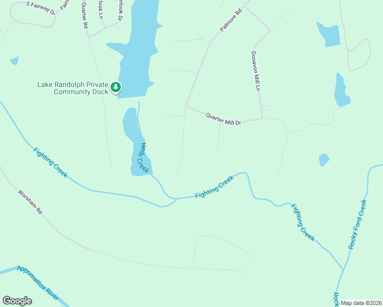 map of restaurants, bars, coffee shops, grocery stores, and more near 1385 Palmore Road in Powhatan