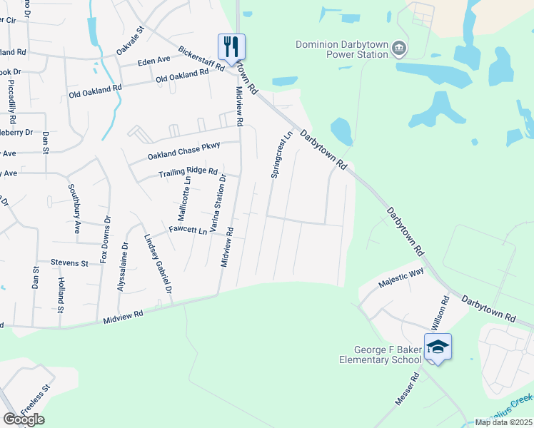 map of restaurants, bars, coffee shops, grocery stores, and more near 6396 Springcrest Lane in Henrico