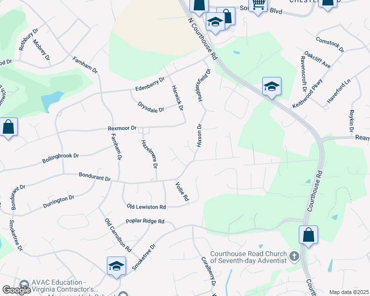 map of restaurants, bars, coffee shops, grocery stores, and more near 11205 Hixson Court in Chesterfield County