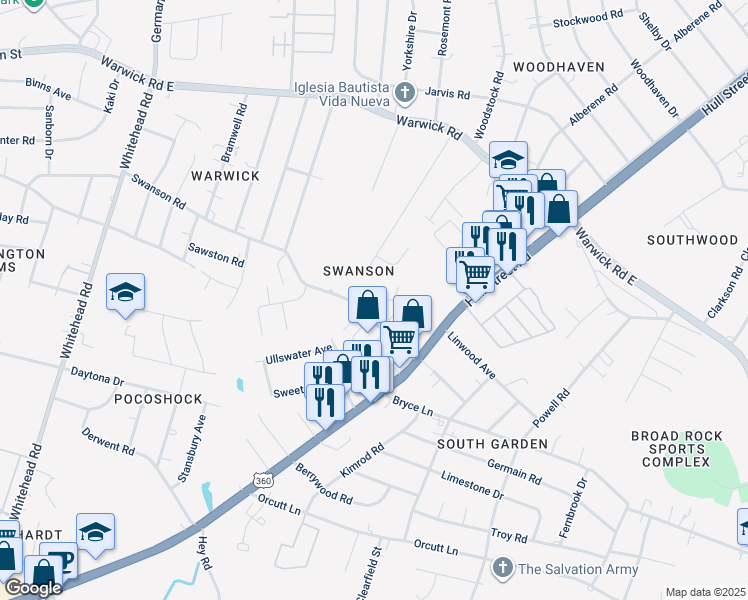 map of restaurants, bars, coffee shops, grocery stores, and more near 5631 Marc Manor Court in Richmond