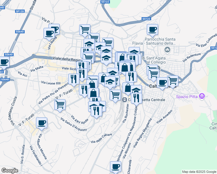 map of restaurants, bars, coffee shops, grocery stores, and more near 26 Via Salvati in Caltanissetta