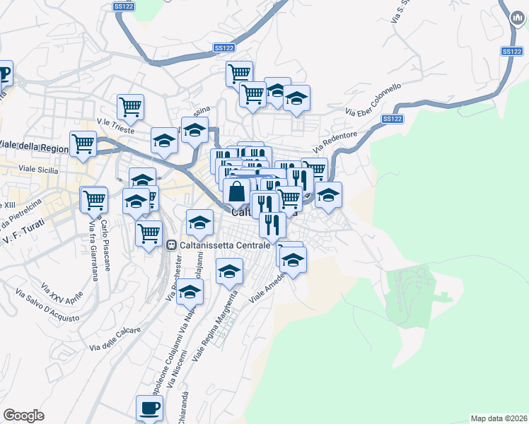 map of restaurants, bars, coffee shops, grocery stores, and more near in Caltanissetta