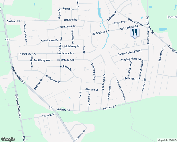 map of restaurants, bars, coffee shops, grocery stores, and more near 6721 Southbury Court in Henrico