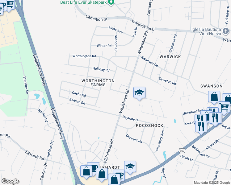 map of restaurants, bars, coffee shops, grocery stores, and more near 1200 Rutherford Road in Richmond