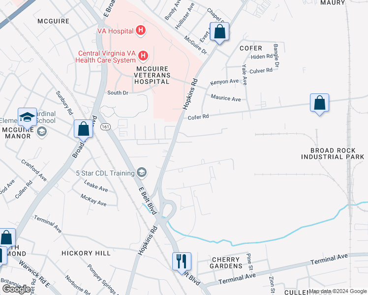 map of restaurants, bars, coffee shops, grocery stores, and more near 3413 Chalfont Drive in Richmond