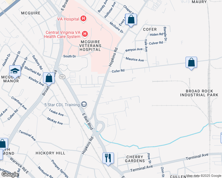 map of restaurants, bars, coffee shops, grocery stores, and more near 3407 Chalfont Drive in Richmond