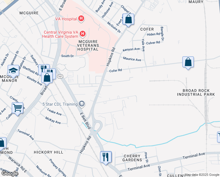 map of restaurants, bars, coffee shops, grocery stores, and more near 3401 Chalfont Drive in Richmond
