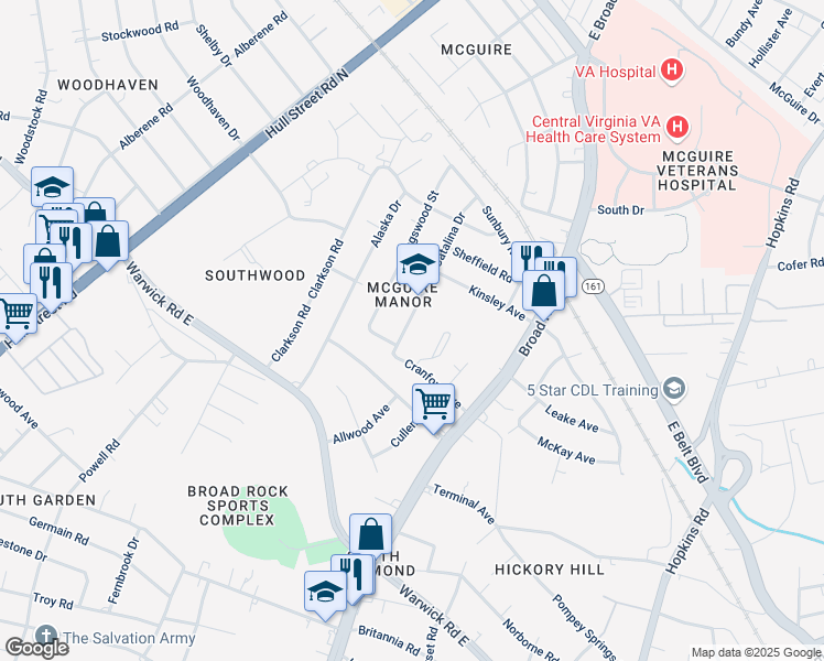 map of restaurants, bars, coffee shops, grocery stores, and more near 1724 Catalina Drive in Richmond