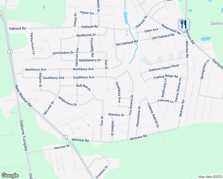 map of restaurants, bars, coffee shops, grocery stores, and more near 6721 Southbury Court in Henrico