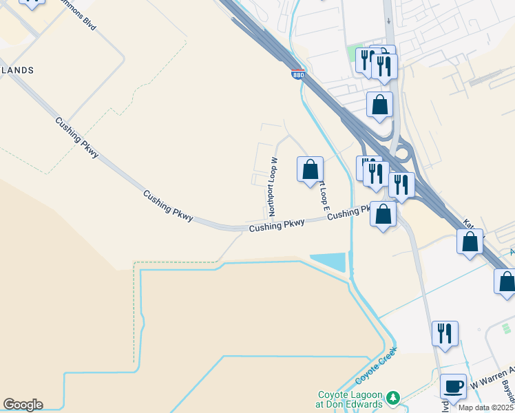 map of restaurants, bars, coffee shops, grocery stores, and more near 45757 Northport Loop West in Fremont
