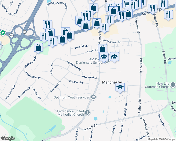 map of restaurants, bars, coffee shops, grocery stores, and more near 506 Morelock Drive in Richmond