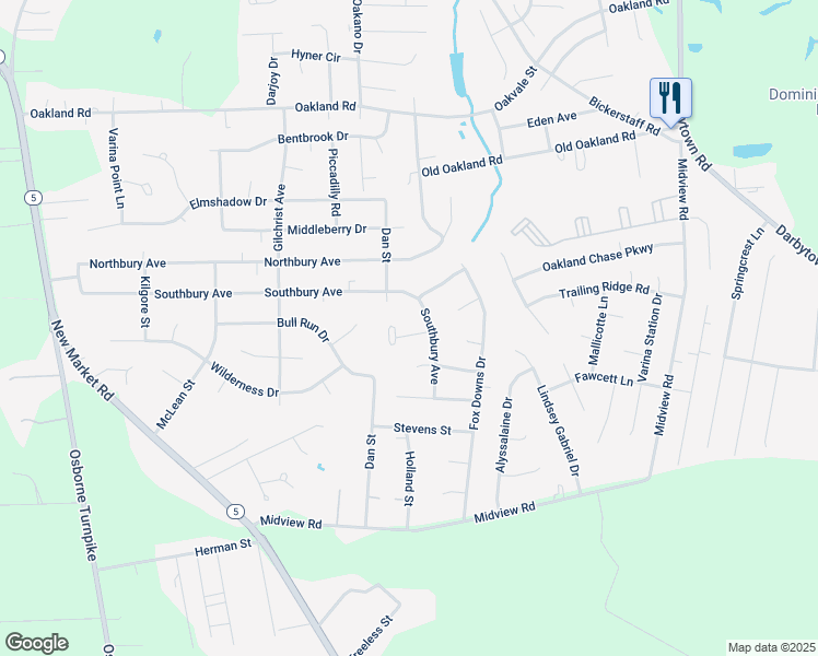 map of restaurants, bars, coffee shops, grocery stores, and more near 6720 Southbury Court in Richmond