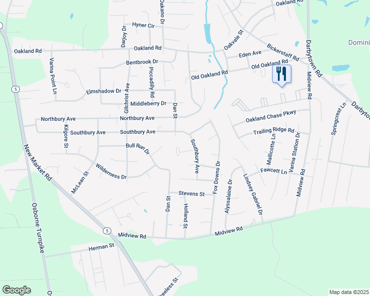 map of restaurants, bars, coffee shops, grocery stores, and more near 6720 Southbury Court in Richmond