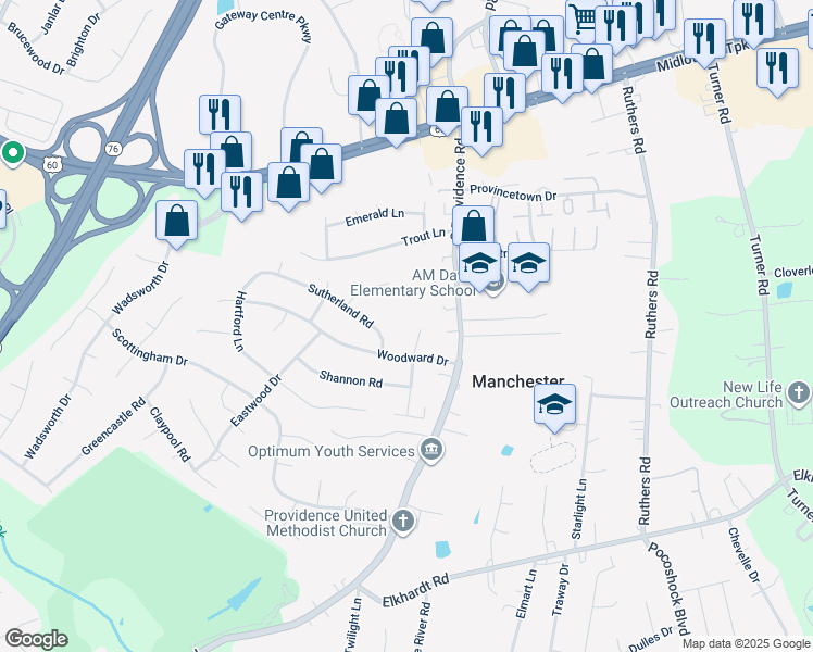 map of restaurants, bars, coffee shops, grocery stores, and more near 506 Morelock Drive in Richmond