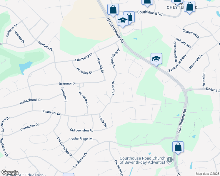 map of restaurants, bars, coffee shops, grocery stores, and more near 230 Hixson Drive in Richmond