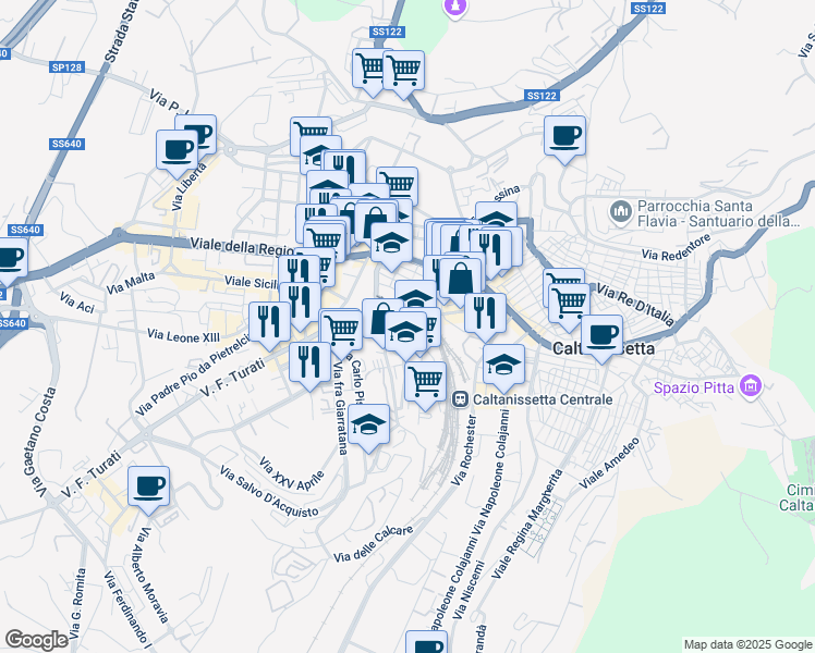 map of restaurants, bars, coffee shops, grocery stores, and more near 4 Via dei Mille in Caltanissetta