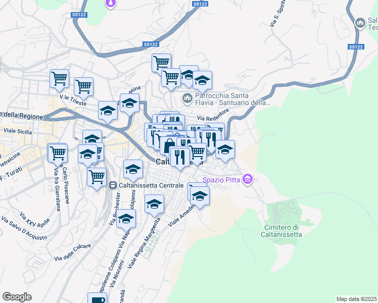 map of restaurants, bars, coffee shops, grocery stores, and more near 5 Via Bellini in Caltanissetta