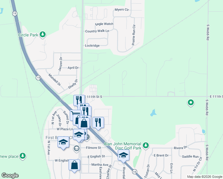 map of restaurants, bars, coffee shops, grocery stores, and more near 1401-1499 Autumn Valley Cir in Mulvane