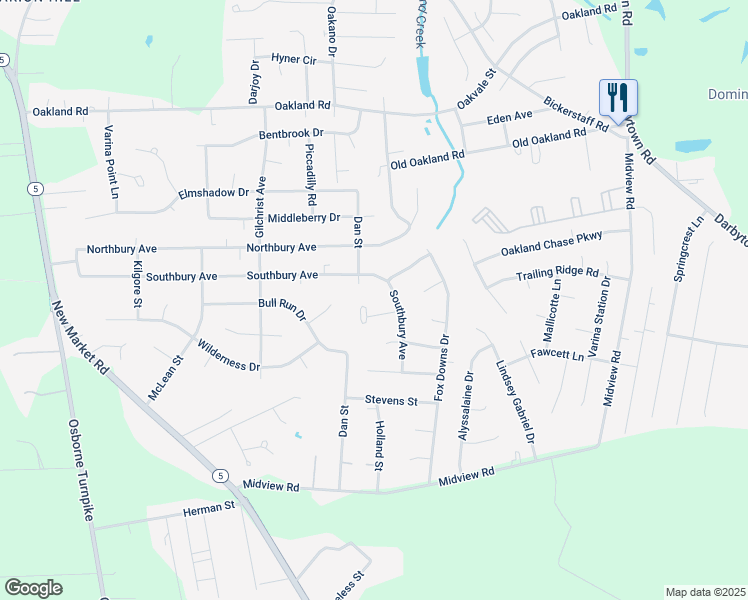 map of restaurants, bars, coffee shops, grocery stores, and more near 6712 Southbury Court in Henrico
