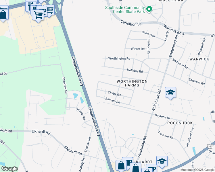 map of restaurants, bars, coffee shops, grocery stores, and more near 6531 Erhart Rd in Richmond
