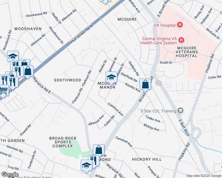 map of restaurants, bars, coffee shops, grocery stores, and more near 1745 Catalina Drive in Richmond