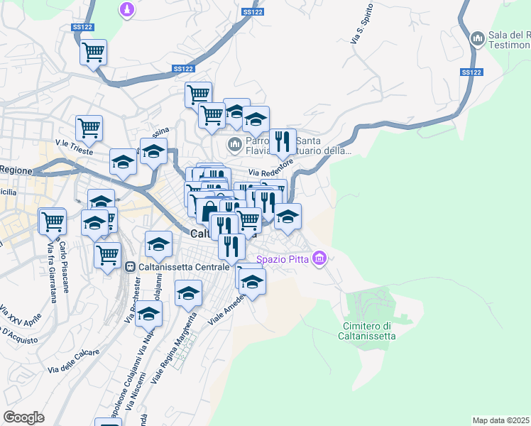 map of restaurants, bars, coffee shops, grocery stores, and more near 2-20 Corso Vittorio Emanuele II in Caltanissetta