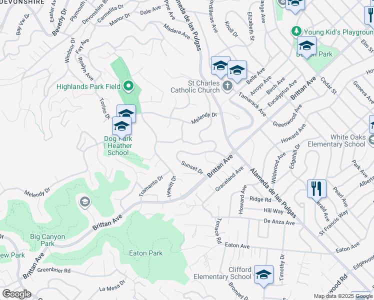 map of restaurants, bars, coffee shops, grocery stores, and more near 964 Sunset Drive in San Carlos
