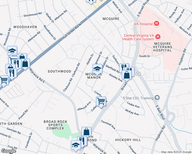 map of restaurants, bars, coffee shops, grocery stores, and more near 1724 Catalina Drive in Richmond