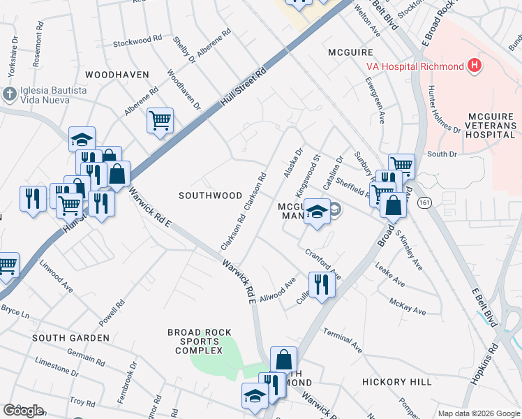 map of restaurants, bars, coffee shops, grocery stores, and more near 1717 Alaska Drive in Richmond