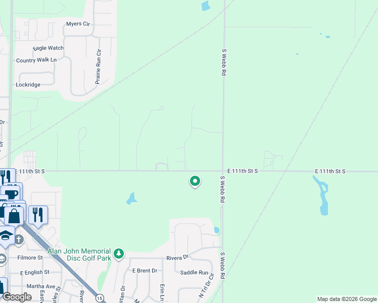 map of restaurants, bars, coffee shops, grocery stores, and more near 9142-9190 East 111th Street South in Mulvane